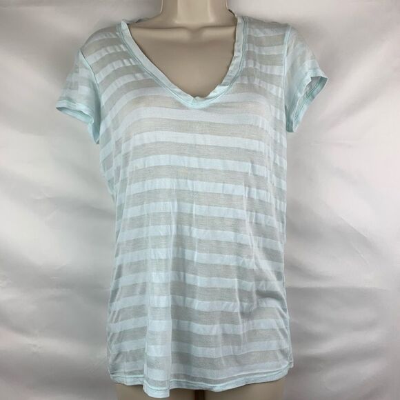 Michael Stars green burnout stripped v neck top size one size - Picture 1 of 7